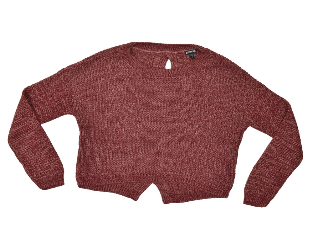 Express Women's Size XS Split Hem Crewneck Pullover Sweater Maroon Red